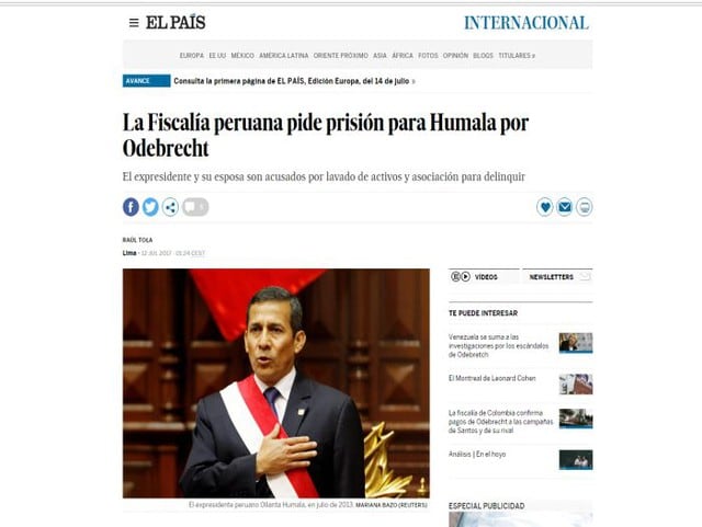 El caso de Nadine Heredia y Ollanta Humala hace que el mundo ponga sus ojos en Perú.