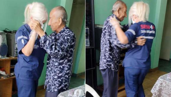 Sandra Dajer bailando con el paciente Víctor durante la consulta. (Imagen: Facebook)