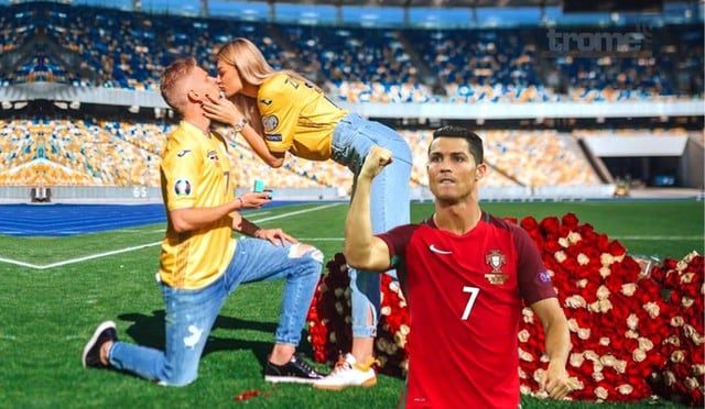 Jugador de Ucrania aprovechó clasificación ante Cristiano Ronaldo para pedir matrimonio a novia periodista