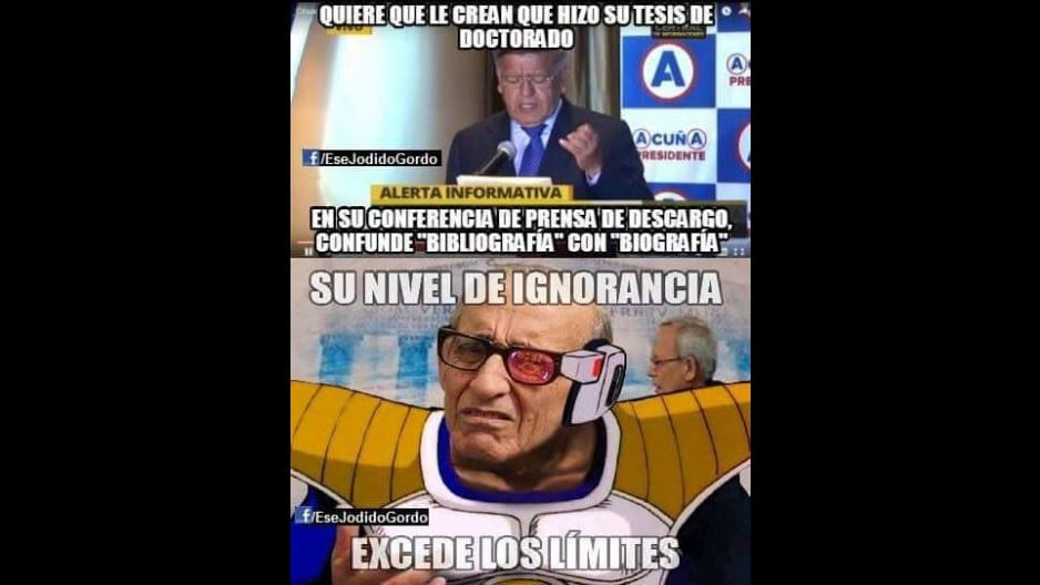 Después que el candidato presidencial César Acuña negara haber cometido plagio en su tesis doctoral, los memes no podían faltar. (Fotos: Memes del Perú/Memes Políticos Perú)