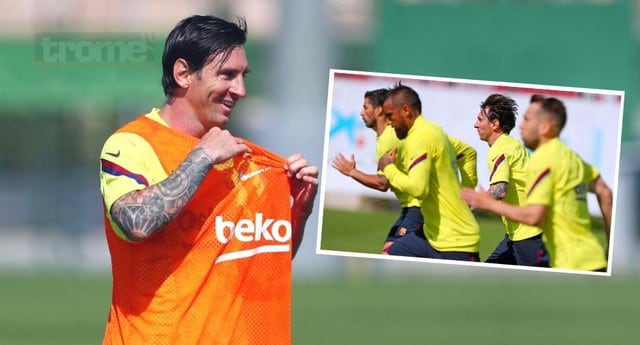 Lionel Messi mostró un nuevo look juvenil en practica de Barcelona