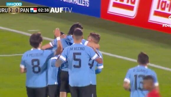 De penal para el segundo: gol de Edinson Cavani para el 2-0 de Uruguay vs. Panamá. (Foto: Captura AUF TV)