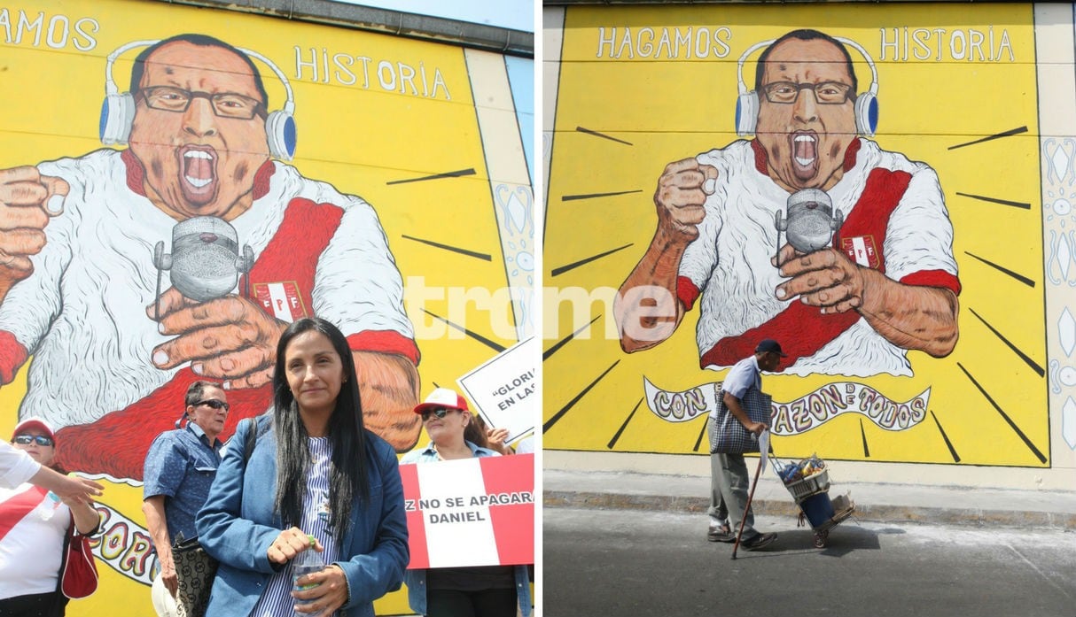 La esposa de Daniel Peredo se vio muy emocionada por el mural pintado frente al Estadio Nacional.