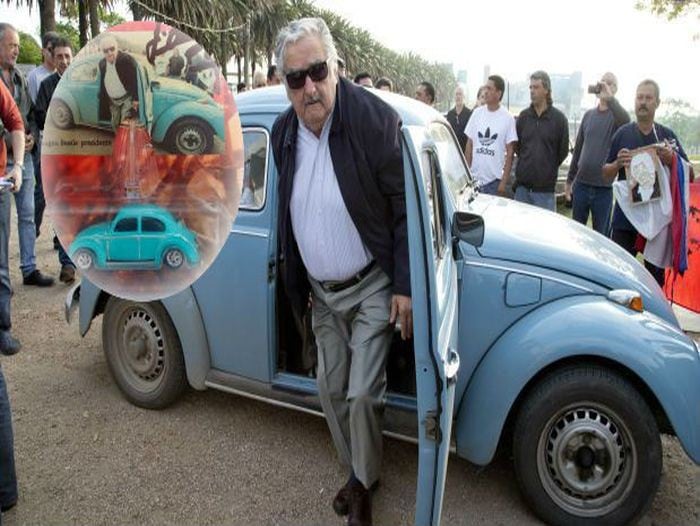 El querido Pepe Mujica fue el  Presidente Constitucional de Uruguay número 40. Uno de sus hinchas hizo una figura de acción de su famoso auto y se llevó a su casa y Mujica reaccionó así.