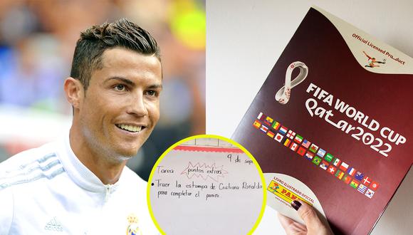 Una maestra se hizo viral luego de pedir como tarea a sus alumnos que llevaran la estampa de Cristiano Ronaldo del álbum Panini del Mundial de Qatar. (Shutterstock / TikTok:@dapc1243)