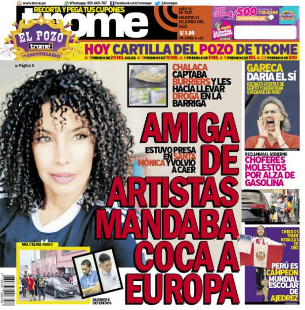 Portada Trome | AMIGA DE ARTISTAS MANDABA COCA A EUROPA