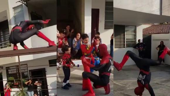 Un video viral tiene como protagonista a un 'Hombre Araña' con unos pasos de baile poco convencionales. | Crédito: @fer_medinac / Twitter.