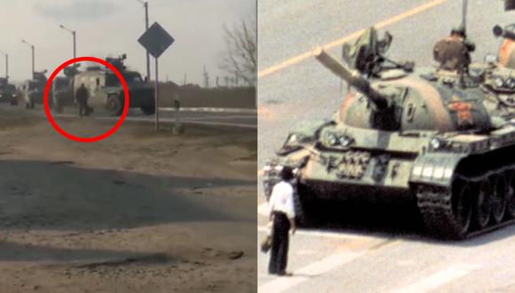 El "hombre tanque" se hizo mundialmente conocido por pararse al frente de tanques chinos en medio de las protestas de la Plaza Tiananmén. (Foto: Composición)