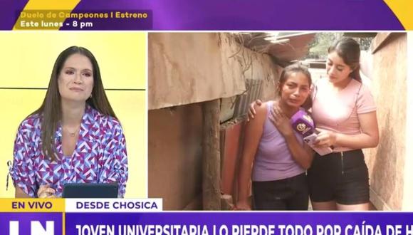 Periodista Lorena Álvarez no contuvo el llanto ante duro testimonio de joven damnificada de Chosica. (Captura Latina)