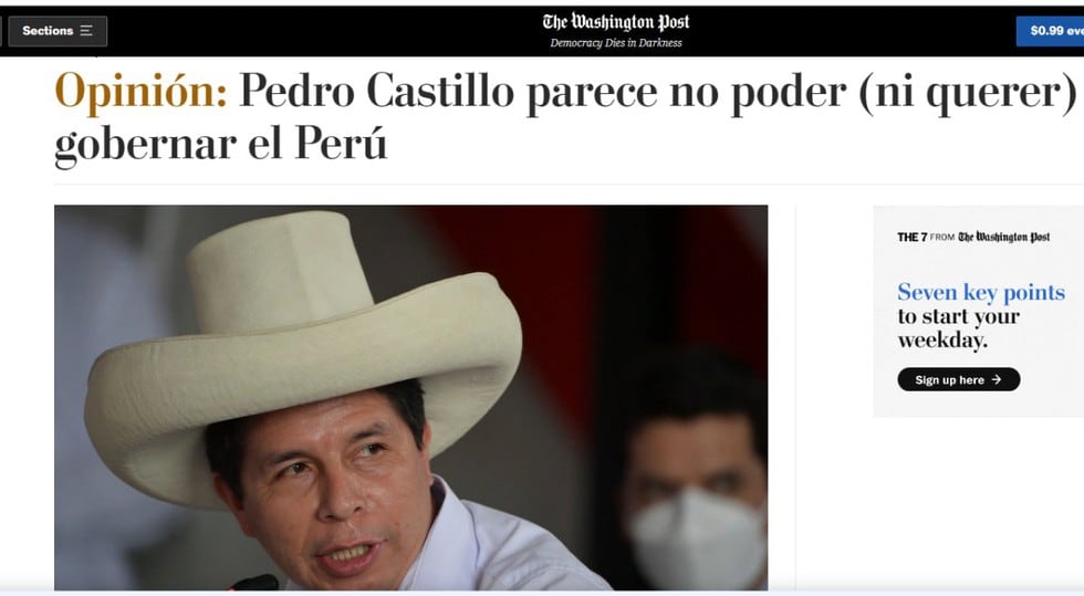 Medios internacionales informan sobre la crisis en el gobierno de Pedro Castillo, quien anunció un nuevo gabinete tras la renuncia de dos ministros. (Foto: captura  The Washington Post )