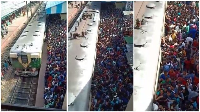 La falta de unidades provocó que un centenar de personas en la ciudad de Ranaghat no pueda subir ni bajar del tren. Las impactantes imágenes fueron publicadas en YouTube. (Foto: captura de video)