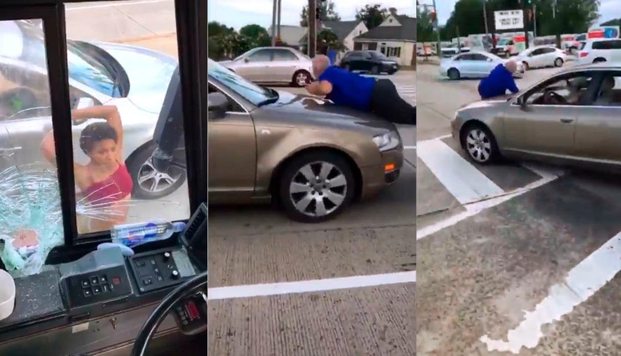 Una mujer rompió el vidrio de un bus y atropelló al chofer que criticó su forma de conducir. (Facebook | @DCPoliceDept)
