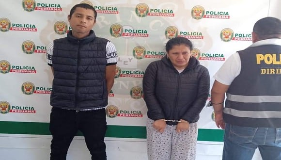 Ica: Agentes del Depincri Pisco detuvo a  Yessenia Lisset Mayuri Guevara (32) 'Liset' y Jhilmar Jasson Peña Moron  (29) 'Yason', quienes extorsionaba a comerciantes en Pisco. (Foto PNP)