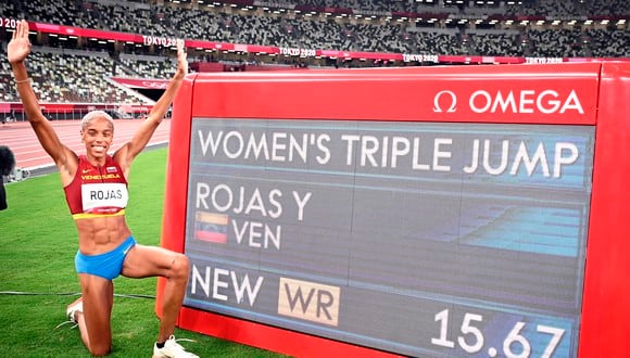 Yulimar Rojas conquistó la medalla de oro en triple salto en Tokio 2020. (Foto: EFE)