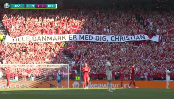 El homenaje de en el Dinamarca vs. Bélgica a Christian Eriksen. (Fuente: DirecTV)