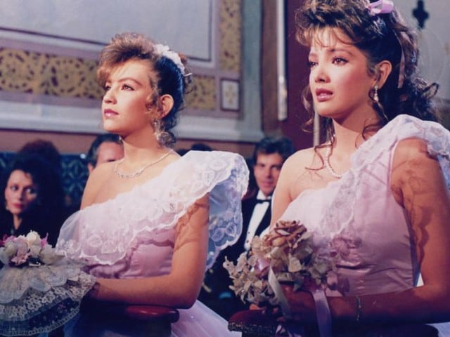 Thalía y Adela Noriega en la telenovela Quinceañera.