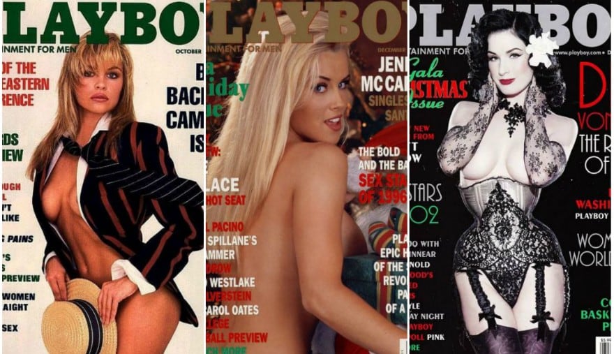 Pamela Anderson, Jenny McCarthy y Dita Von Teese en las portadas de Playboy.