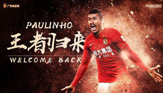 Paulinho regresó al Guangzhou Evergrand de la Superliga de China