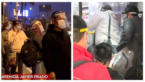 Personas tuvieron que usar protector facial para abordar usar el Metropolitano, Corredores Complementarios y Metro de Lima. (Captura: América Noticias)