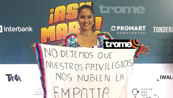 Mayella Lloclla sorprendió a todos con su mensaje sobre la crisis en Perú en la alfombra roja de '¡Asu Mare!: Los amigos'. (Foto: José Cerdán)