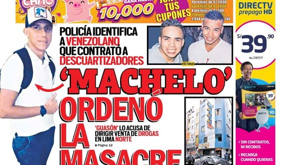 'Machelo' ordenó la masacre en hostal | Portada 20-09-19