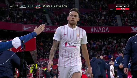 Gol de Lucas Ocampos para la remontada de Sevilla sobre Granada. (Foto: Captura ESPN)