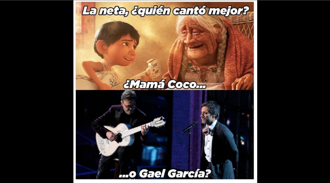 Memes de Gael García Bernal tras cantar 'Recuérdame' en la ceremonia de los Oscar 2018.
