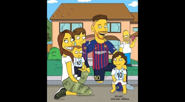 Lionel Messi al estilo de Los Simpsons, junto a su familia. (Foto: Instagram @steart__)