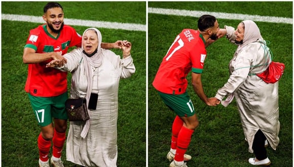 Sofiane Boufal celebró el triunfo de Marruecos bailando junto a su madre. (Foto: EFE)