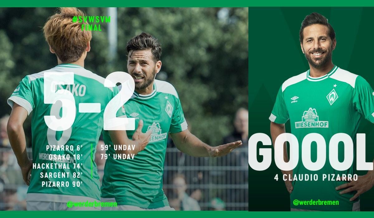 Claudio Pizarro anotó doblete y dio una asistencia con Werder Bremen en partido amistoso