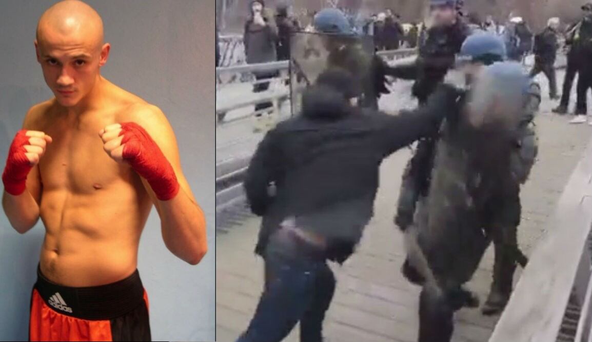 Boxeador demostró sus habilidades golpeando a policía. (Redes sociales)