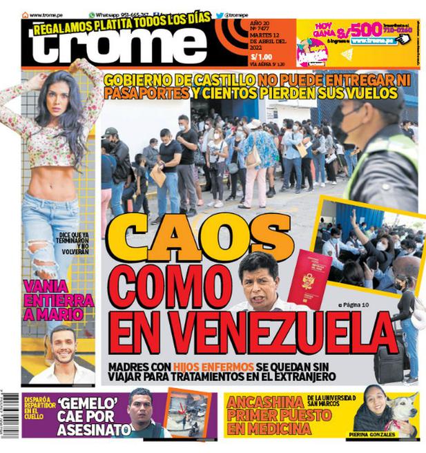 Portada Trome | CAOS COMO EN VENEZUELA