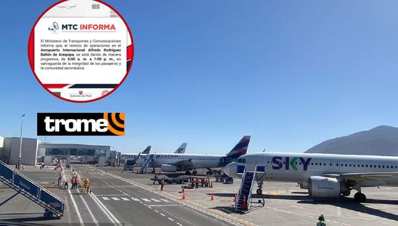 Aeropuerto de Arequipa reanuda gradualmente sus operaciones.