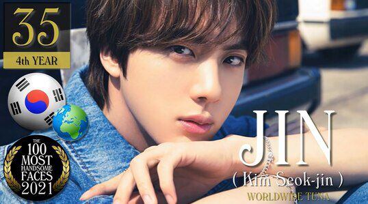 Jin de BTS en el puesto #35 de Los 100 rostros más bellos del 2021. Foto: Captura YT