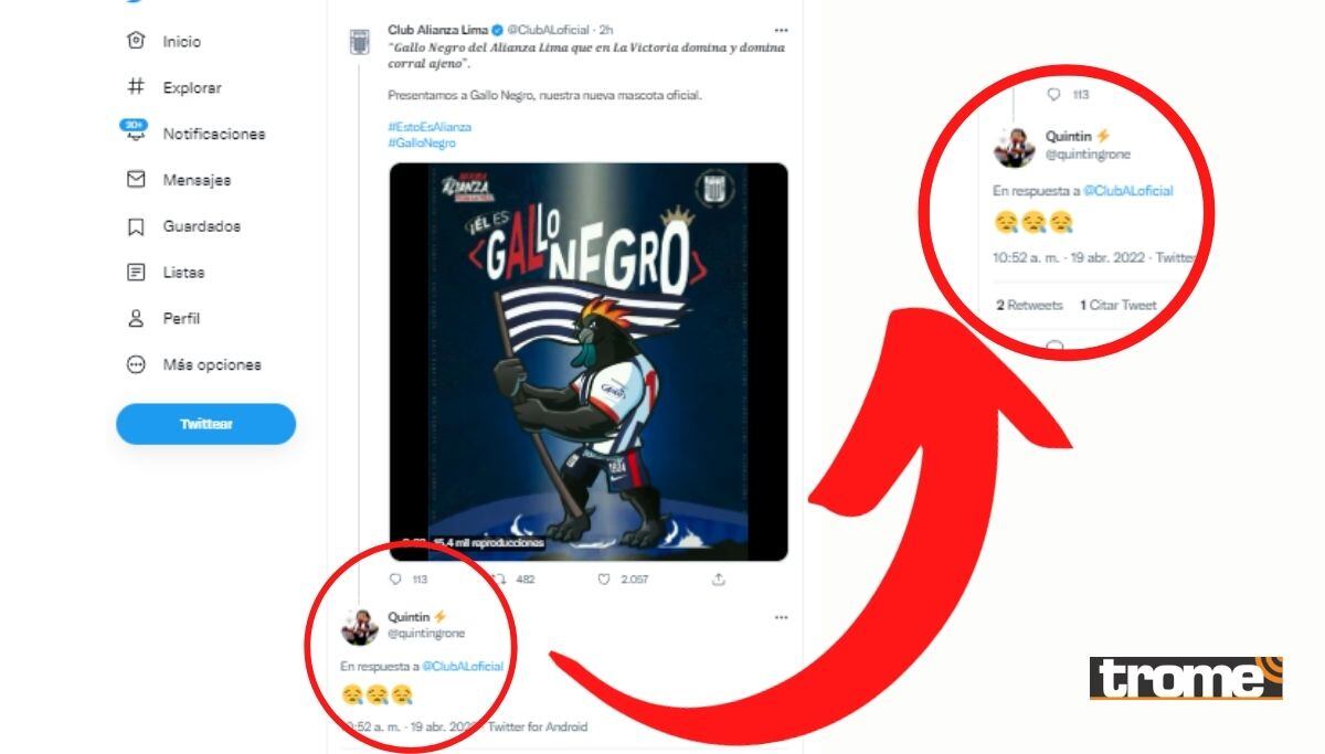 Cuenta de la exmascota en twitter se mostró sensible ante nueva anuncio (@clubALOficial)