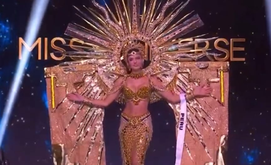Tati Calmell en traje típico en la preliminar del Miss Universo 2024