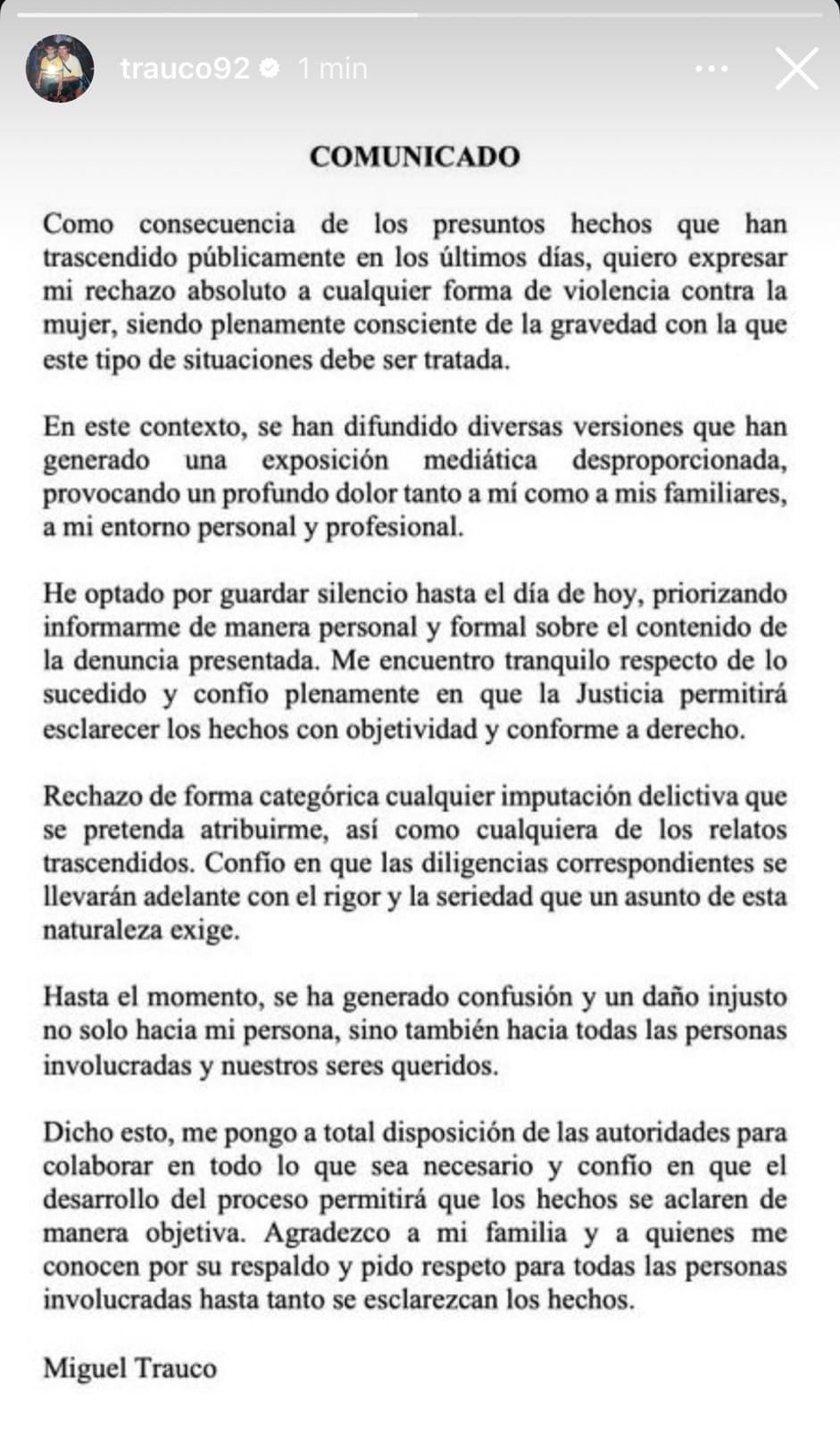 Miguel Trauco se pronunció por denuncia de abuso sexual. (Foto: Instagram)