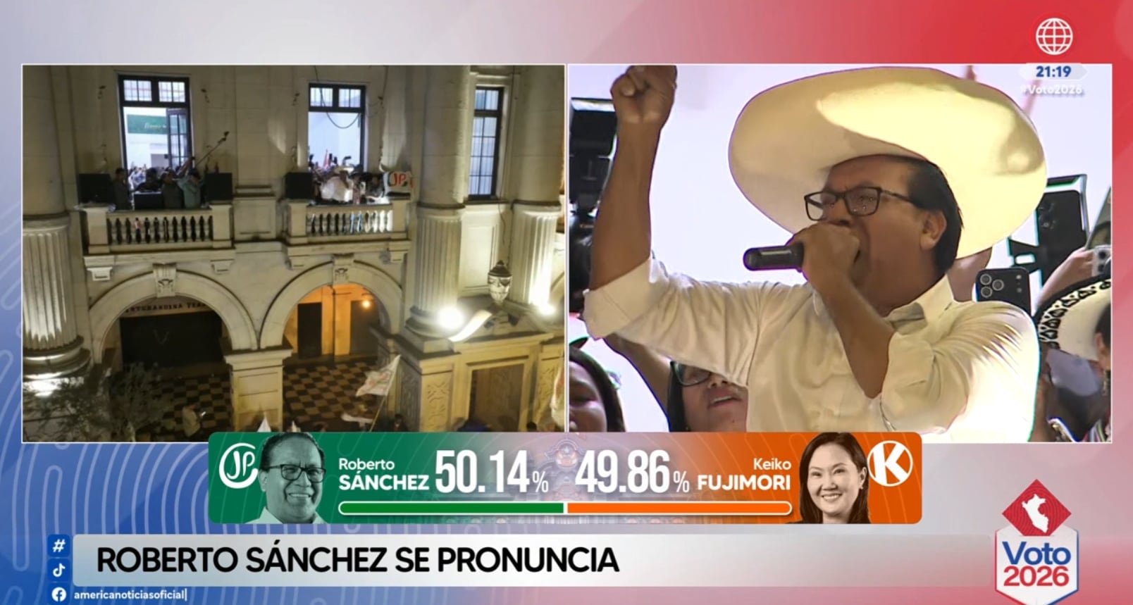 Roberto Sánchez se pronunció tras el conteo rápido de Ipsos-Transparencia y de Datum Internacional.