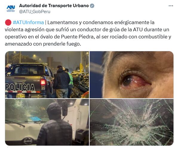 ATU informó sobre agresión a uno de sus trabajadores por conductores informales.
