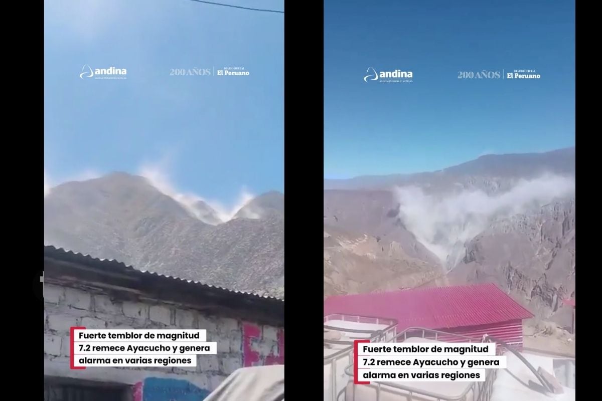 Gran polvareda se obserbó en las laderas de los cerros de Parinacochas tras terremoto (imagen: @Andina)
