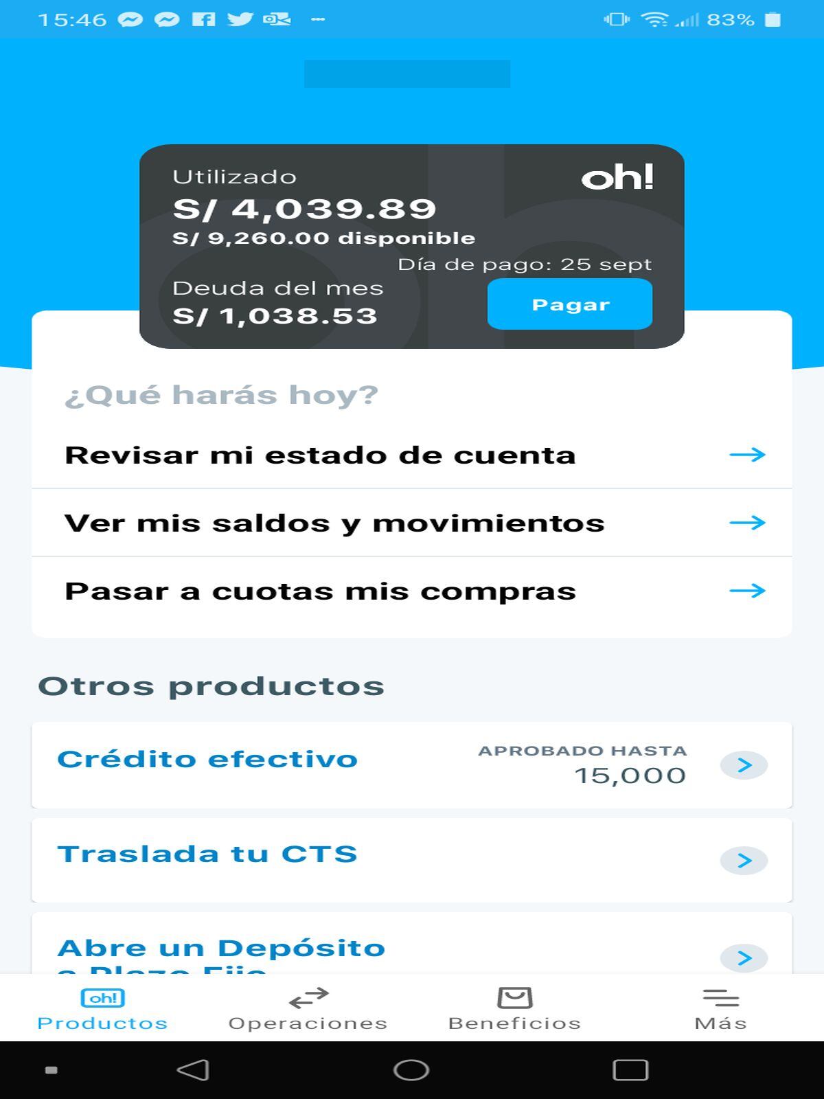Por el ‘app’ de tu entidad financiera puedes acceder a diversas opciones asociadas a tu tarjeta de crédito (Captura de pantalla).