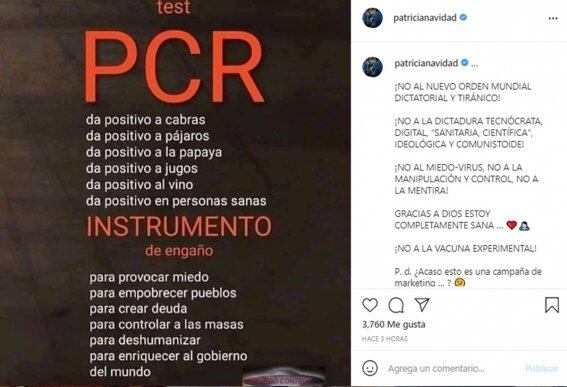 Las publicaciones de Paty Navidad en contra del COVID-19 ocasionaron que sus cuentas fueran suspendidas (Foto: Paty Navidad/ Instagram)