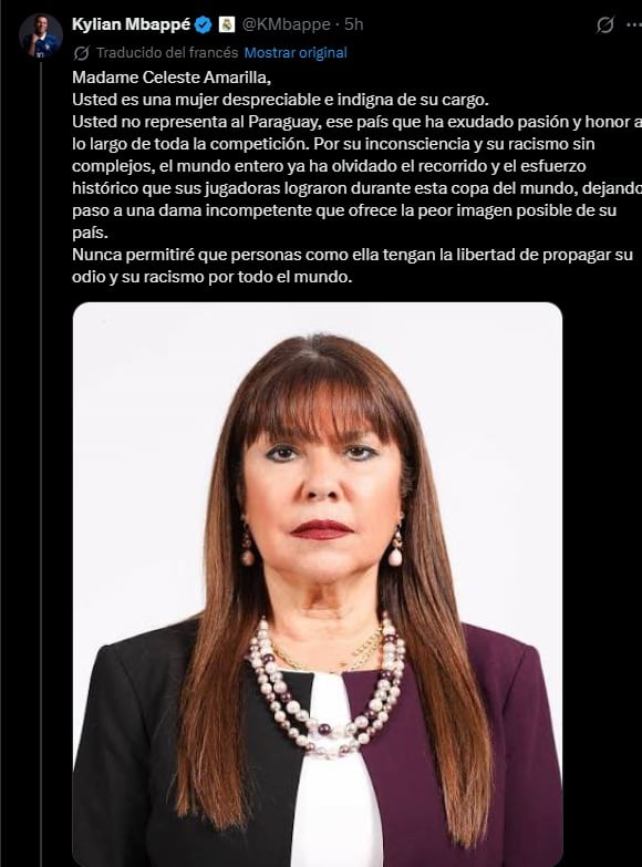 La respuesta de Kylian Mbappé a senadora paraguaya. (Redes sociales)