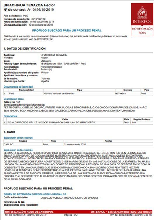 El peruano detenido tenía notificación roja por la Interpol.