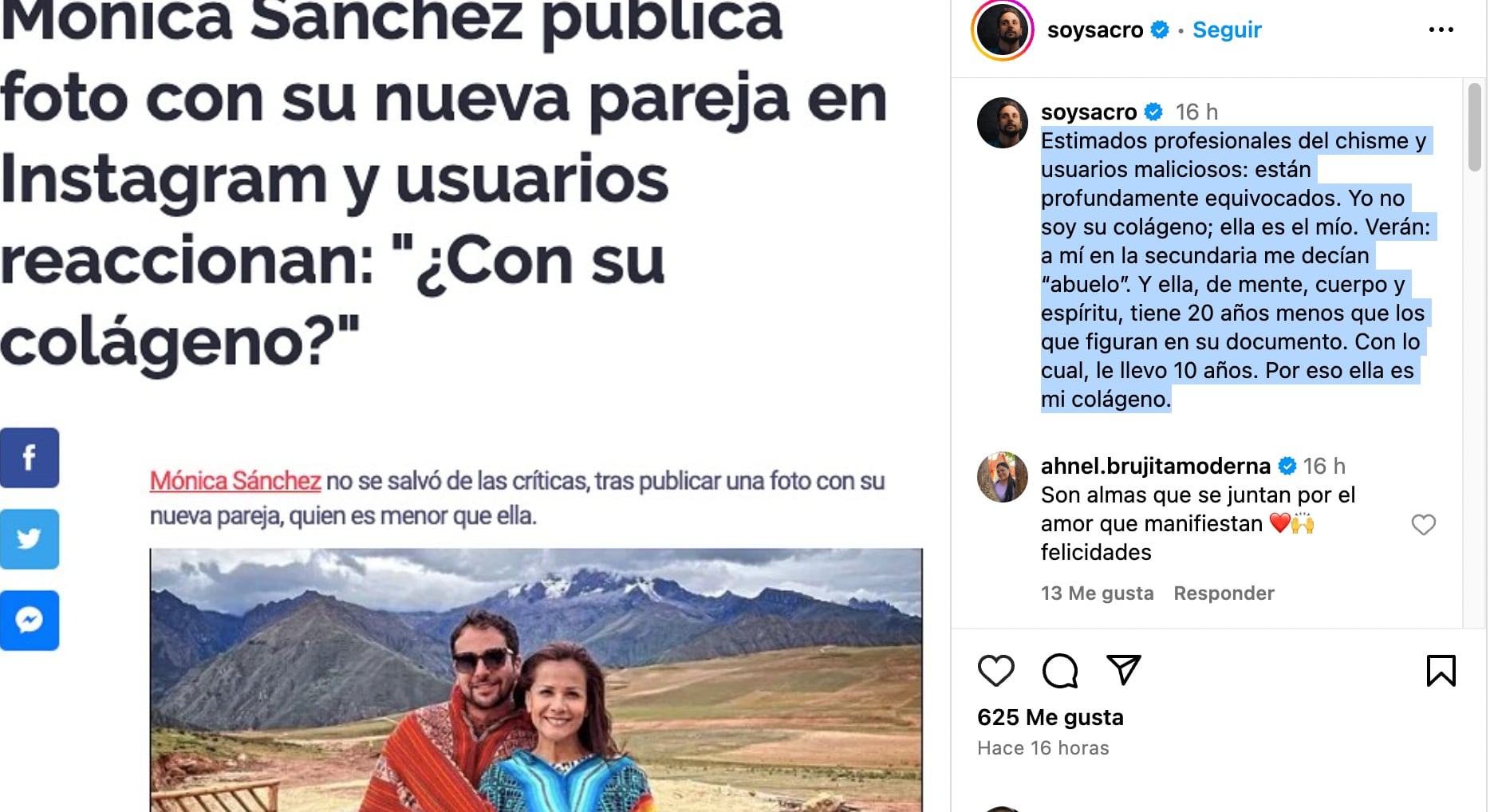 Daniel Sacro aclara que Mónica Sánchez y explica por qué