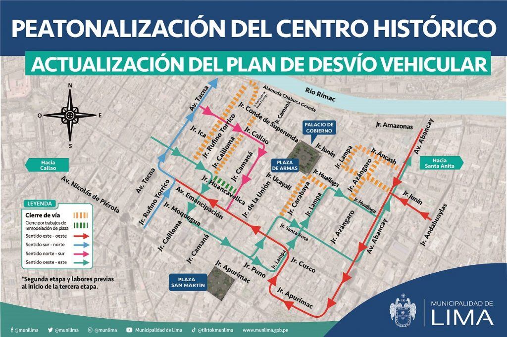 Este es el plan de desvío vehicular por obras de peatonalización en el Centro de Lima.