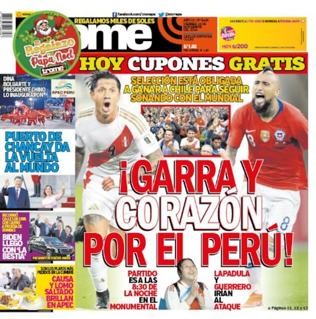 Portada impresa de Trome del viernes 14 de noviembre de 2024