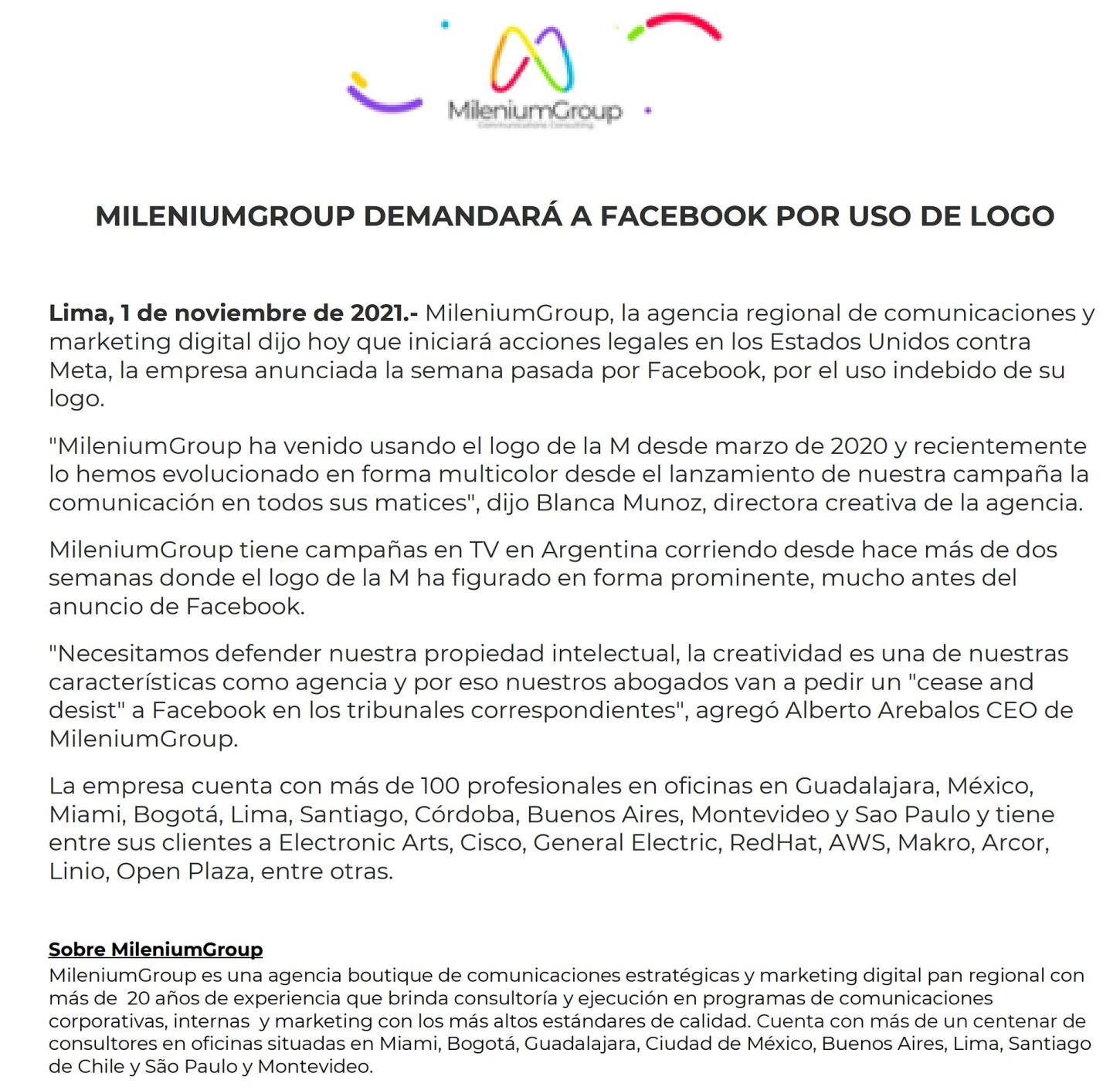Agencia peruana demandará a Facebook por uso indebido de su logo para su marca ‘Meta’