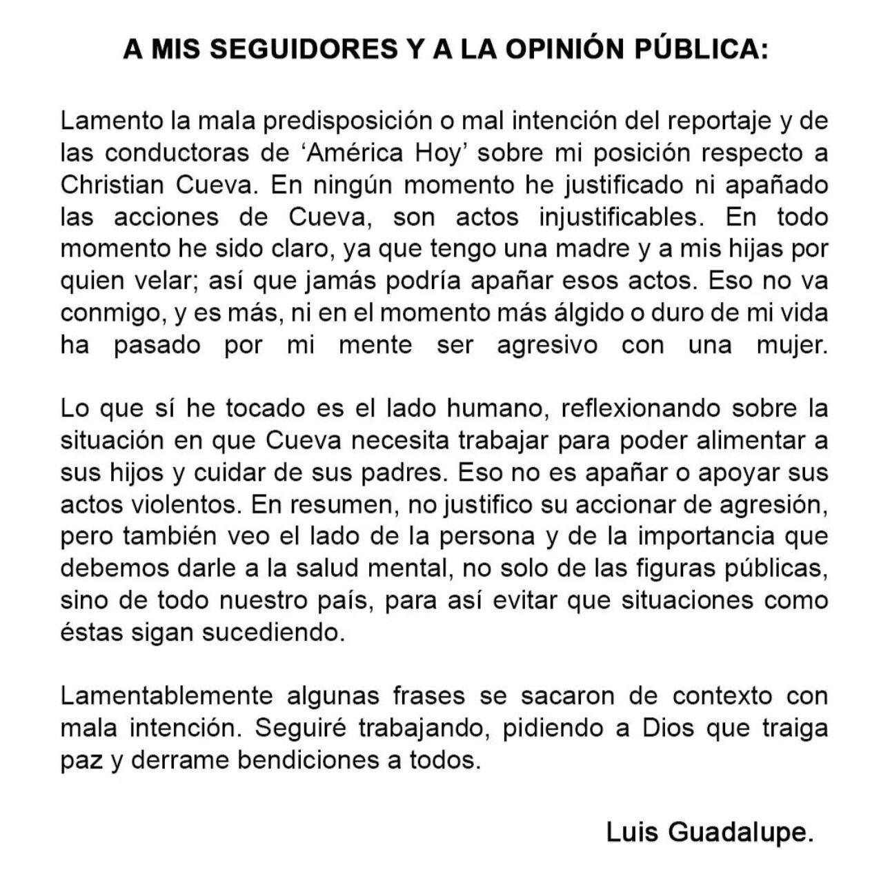 ‘Cuto’ Guadalupe emite COMUNICADO