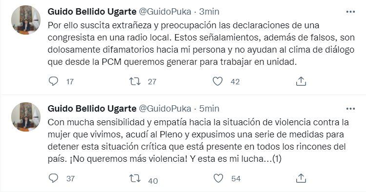 Guido Bellido rechazó haber agredido a Patricia Chirinos.